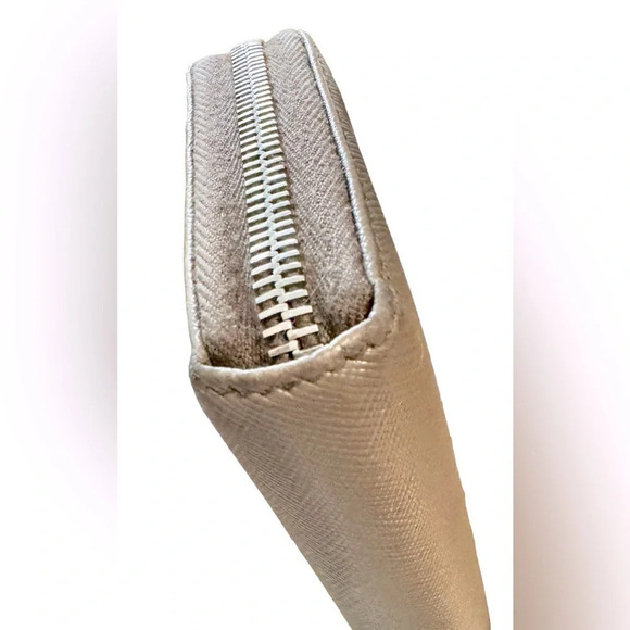 PRADA Gray Saffiano Leather Logo Embossed Zip-Around Long Wallet - Picture 8 of 13